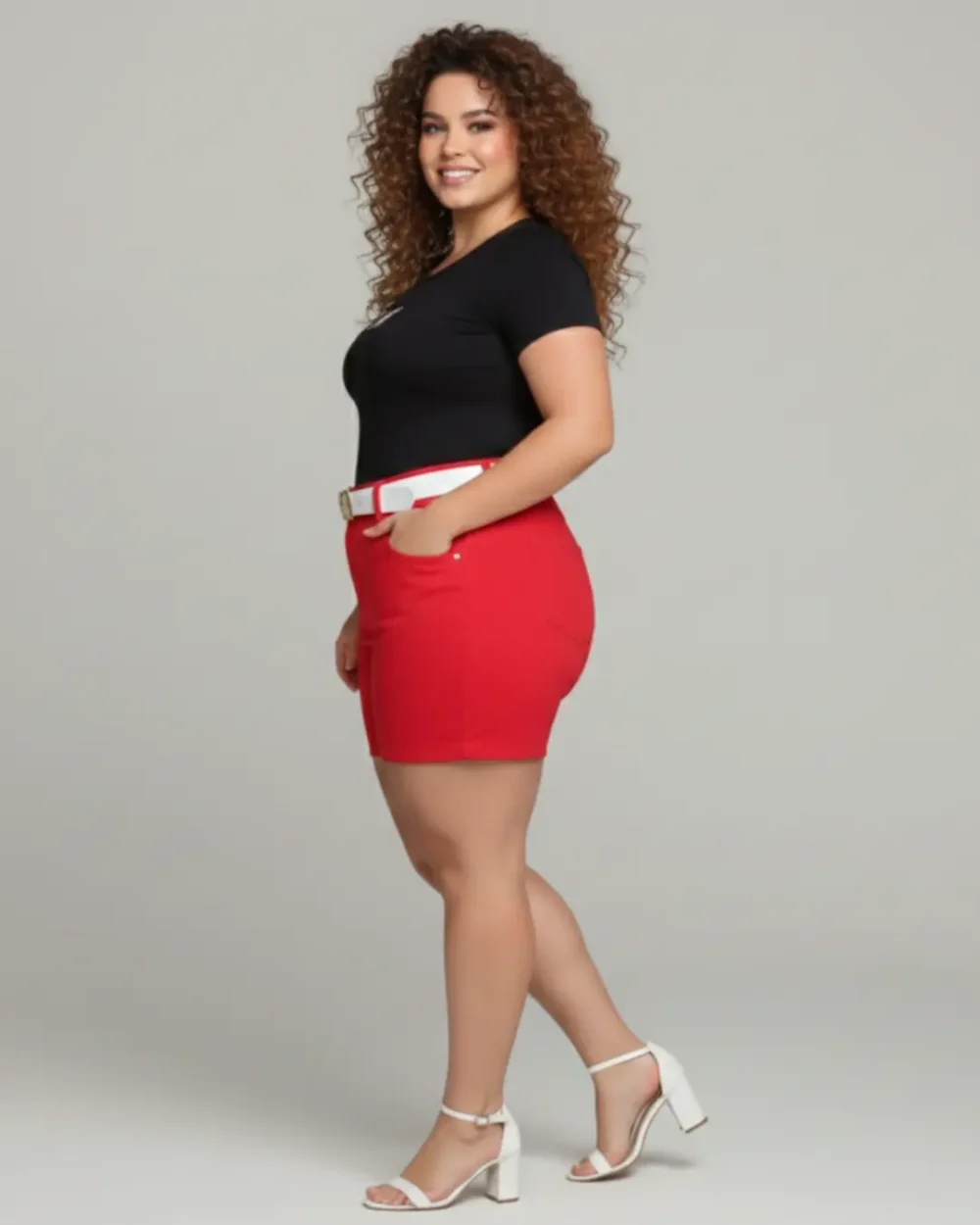 Short Plus Size Vermelho Vibrante com Tecnologia Empina Bumbum