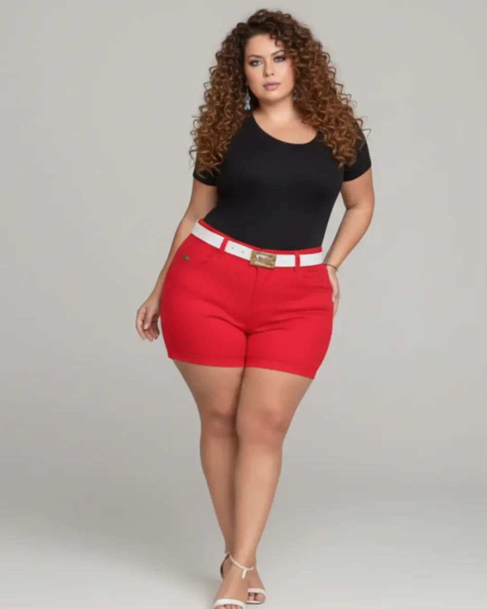 Short Plus Size Vermelho Vibrante com Tecnologia Empina Bumbum