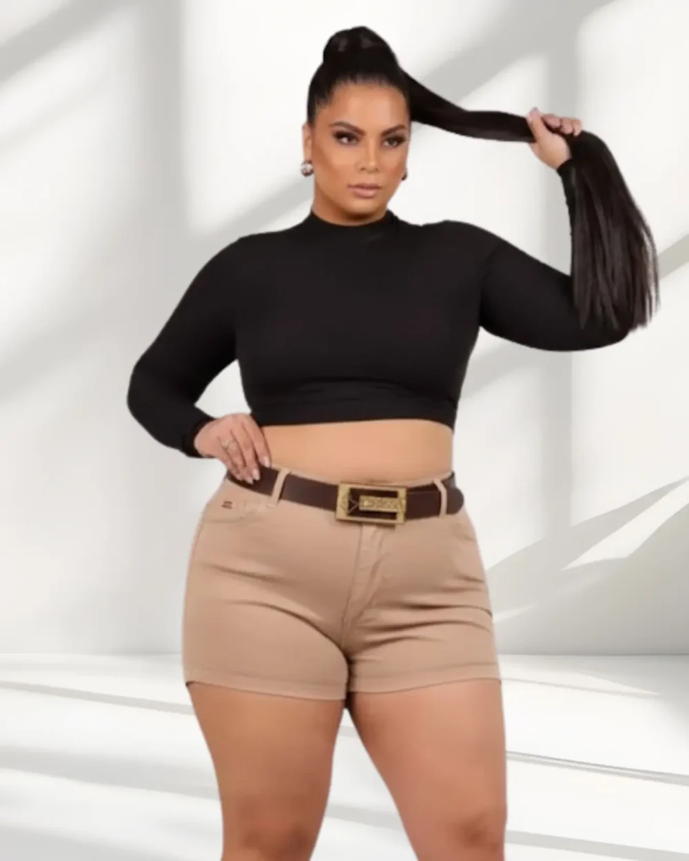 Short Jeans com Lycra Nude Empina Bumbum