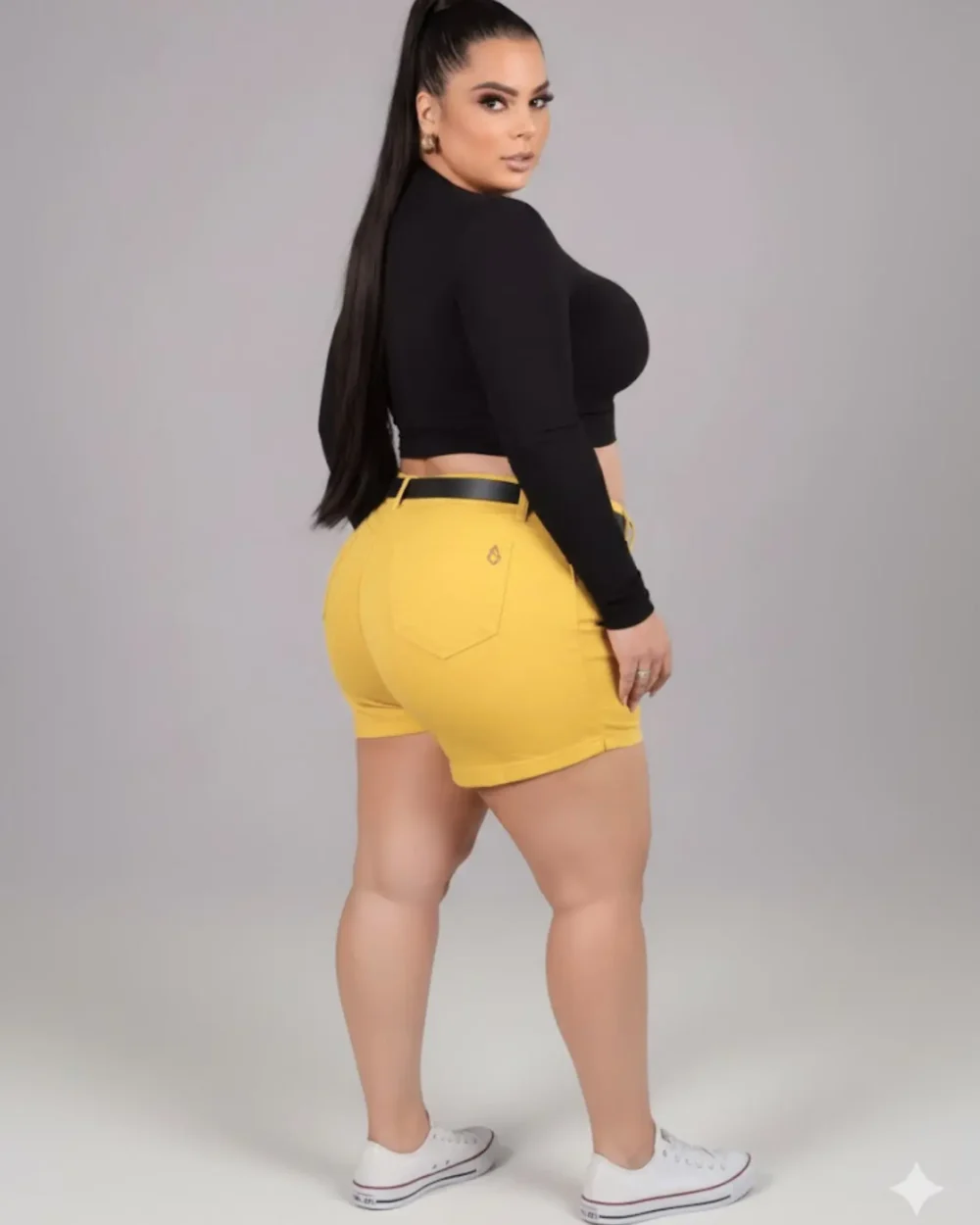 Short Plus Size Amarelo empina Bum Bum