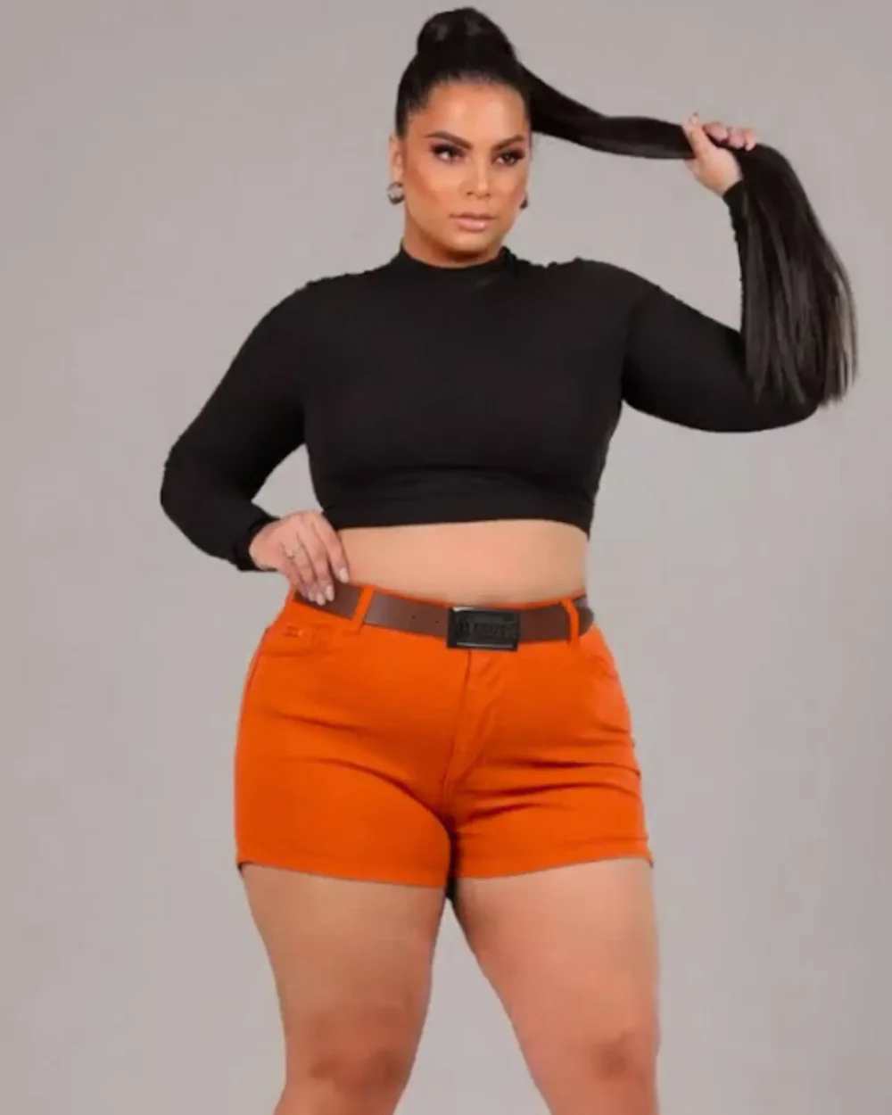 Short Plus Size Laranja Vibrante Sarja Premium Empina Bumbum