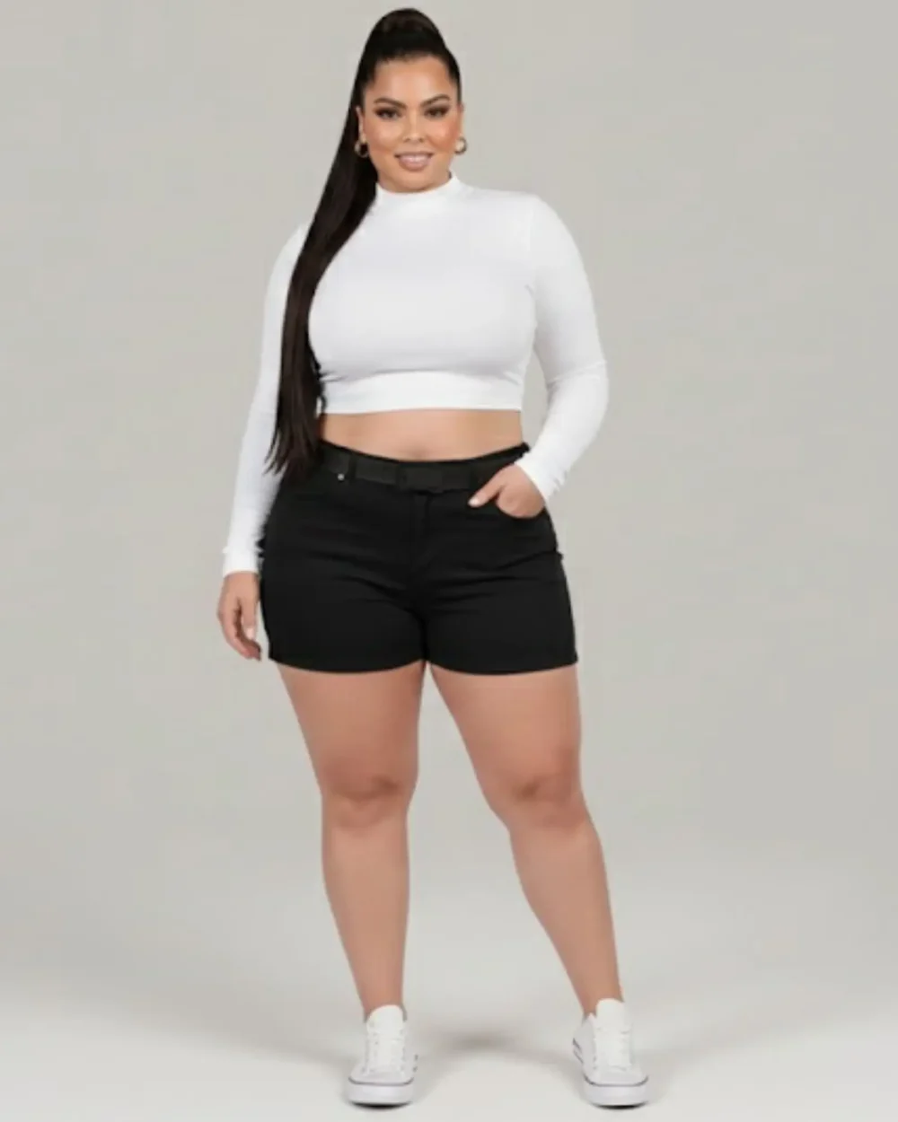 Short Plus Size Preto Intenso Empina Bumbum