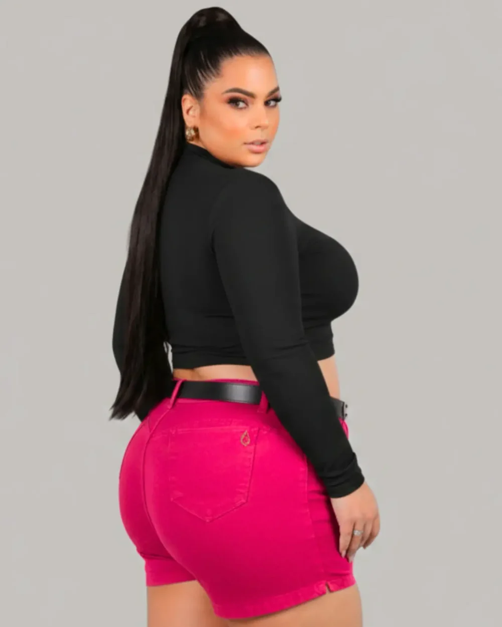 Short Plus Size Rosa Vibrante Empina Bumbum