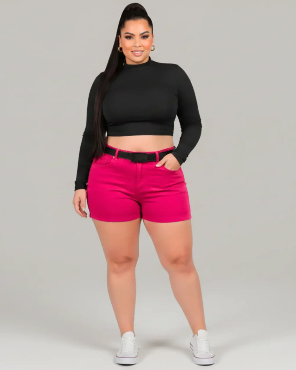 Short Plus Size Rosa Vibrante Empina Bumbum